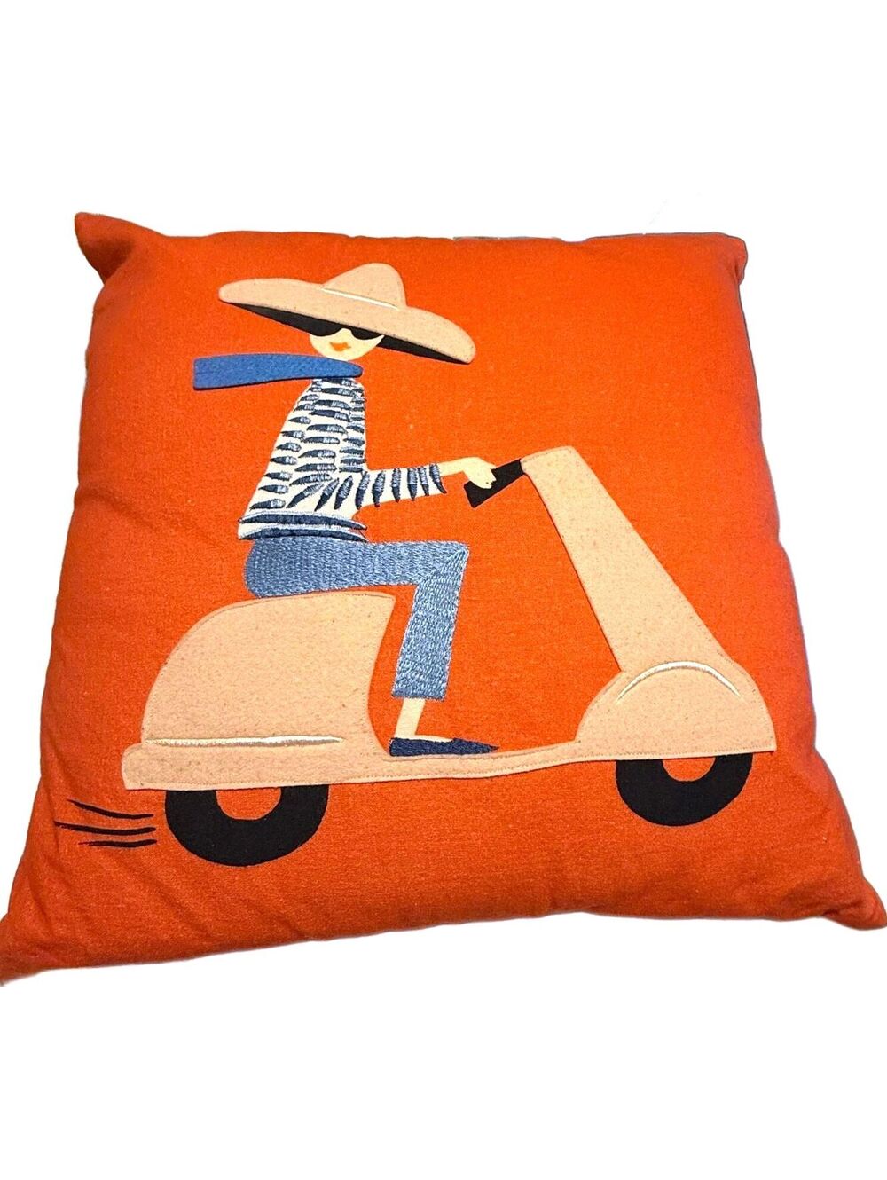 Rifle Paper Co. Chic Woman on Vespa Burnt Orange Decorative Pillow